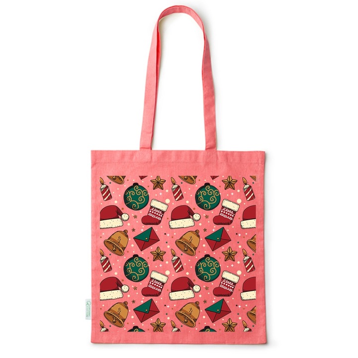 Intelli® Oko-barat pamut bevasarlotaska hosszu fullel, teli diszek, 38, Piros, 38 x 42 cm