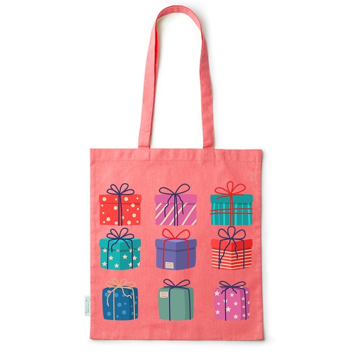 Intelli® Oko-barat pamut bevasarlotaska hosszu fullel, karacsonyi ajandek, 38, Piros, 38 x 42 cm