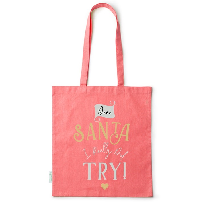 Go For It Shopper fazonú pamut táska mintával, Dear Santa, 38×42cm, Piros, R-BDY273
