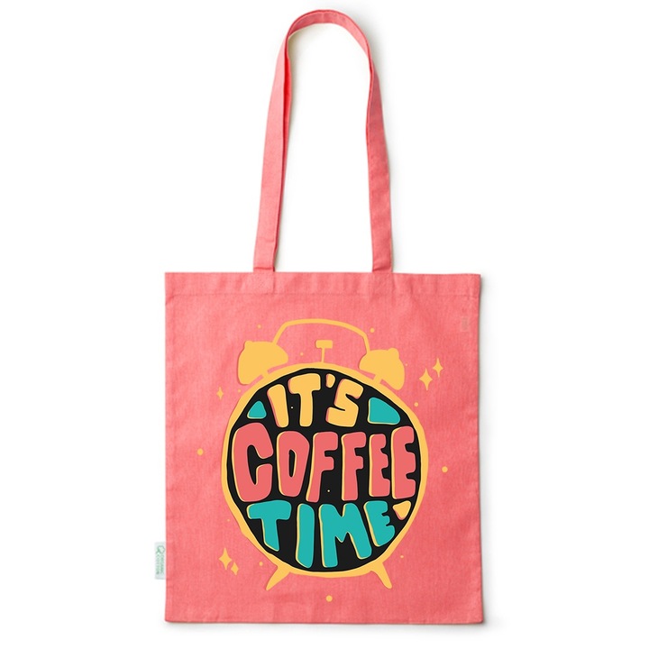 Go For It Shopper fazonú pamut táska mintával, Coffee Time, 38×42cm, Piros, R-BDY217