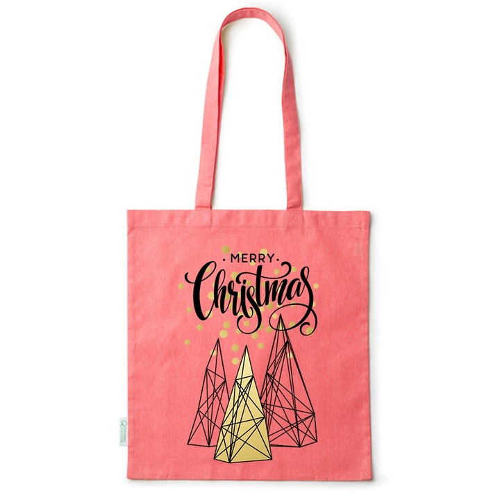 Intelli® kornyezetbarat pamut bevasarlotaska hosszu fullel, Boldog Karacsonyt, 38×42cm, Piros, 38 x 42 cm