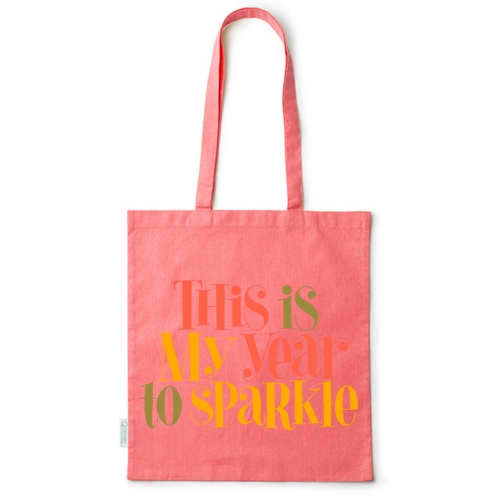 Intelli® Sacosa памучна еко пазарска чанта с дълги дръжки, My Year to Sparkle, 38×42см, Червена, R-BDY282