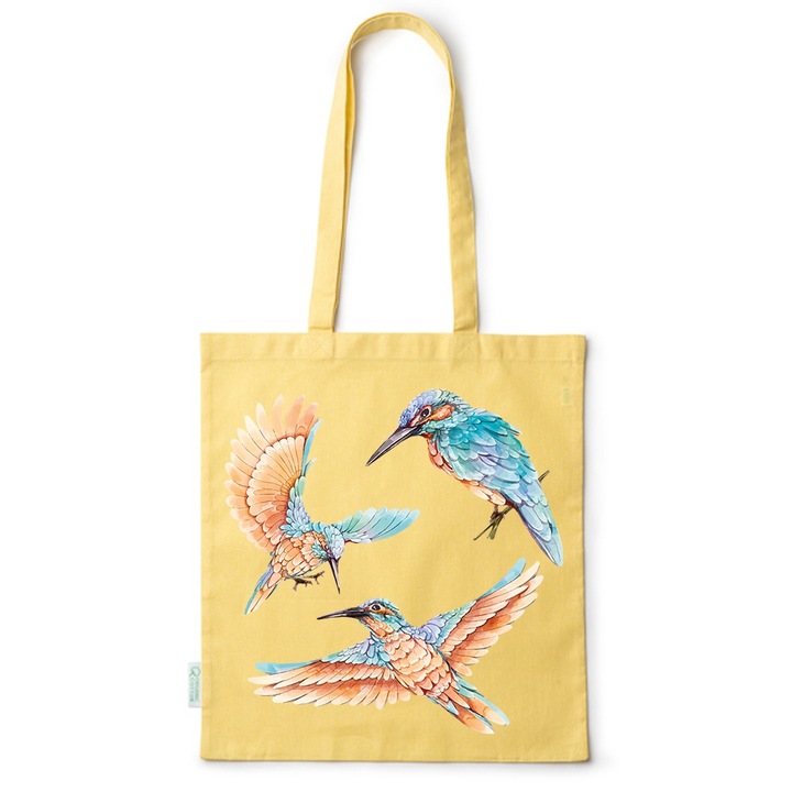 Go For It Shopper fazonú pamut táska mintával, Colorfull Birds, 38×42cm, Sárga, Y-BDY100