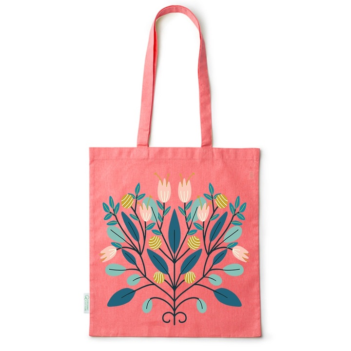 Go For It Shopper fazonú pamut táska mintával, Flowers, 38×42cm, Piros, R-BDY146