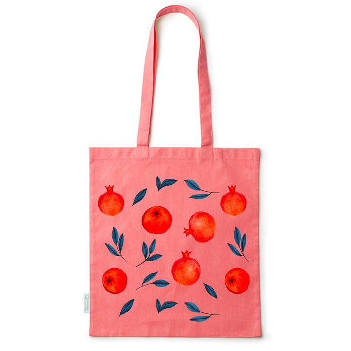 Go For It Shopper fazonú pamut táska mintával, Pomegranades, 38×42cm, Piros, R-BDY130