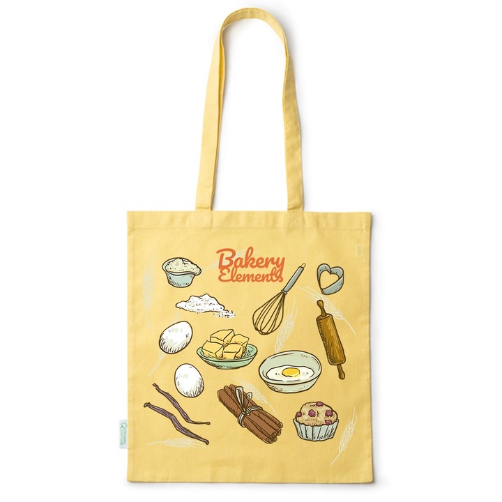 Intelli® Екологична памучна пазарска чанта Sacosa с дълги дръжки, Bakery, 38×42см, Жълта, Y-BDY101