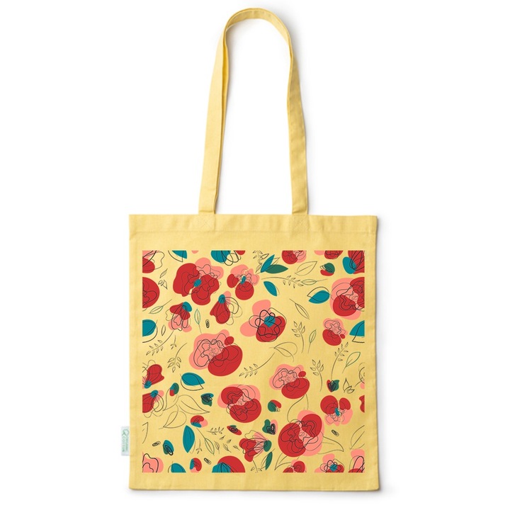Go For It Shopper fazonú pamut táska mintával, Flowers Collection, Rose Minimal, 38x42cm, Sárga, Y-BDY67