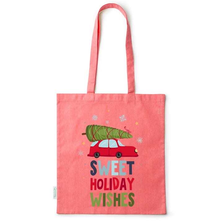 Go For It Shopper fazonú pamut táska mintával, Christmas Wishes, 38×42cm, Piros, R-BDY268