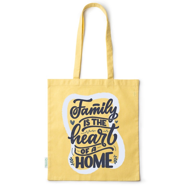 Go For It Shopper fazonú pamut táska mintával, Heart Of A Home, 38×42cm, Sárga, Y-BDY32