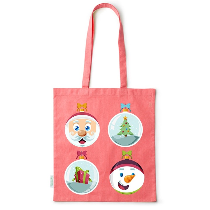 Intelli® Öko-barát pamut bevásárlótáska hosszú füllel, karácsonyi díszek, 38×42cm, piros, R-BDY280