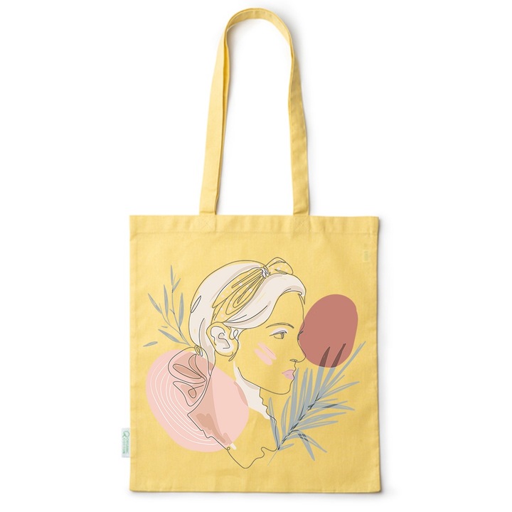 Go For It Shopper fazonú pamut táska mintával, Woman Lineart, 38×42cm, Sárga, Y-BDY18