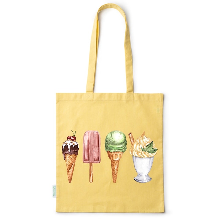 Go For It Shopper fazonú pamut táska mintával, Ice Cream Selection, 38×42cm, Sárga, Y-BDY8