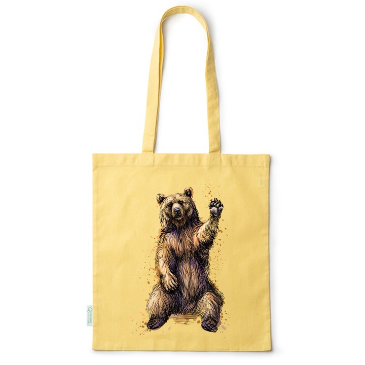 Go For It Shopper fazonú pamut táska mintával, Bear, 38×42cm, Sárga, Y-BDY93