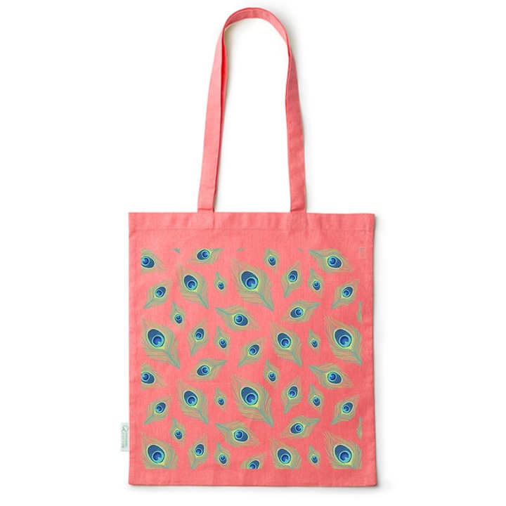 Go For It Shopper fazonú pamut táska mintával, Peacock Feather, 38×42cm, Piros, R-BDY106
