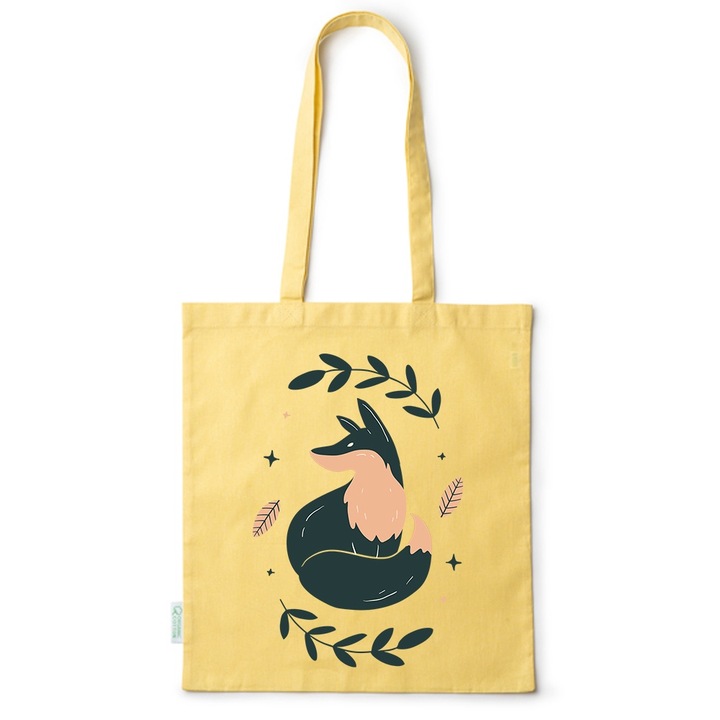 Go For It Shopper fazonú pamut táska mintával, Autumn Fox, 38×42cm, Sárga, Y-BDY127