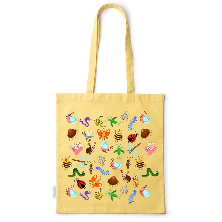 Go For It Shopper fazonú pamut táska mintával, Insects, 38×42cm, Sárga, Y-BDY142