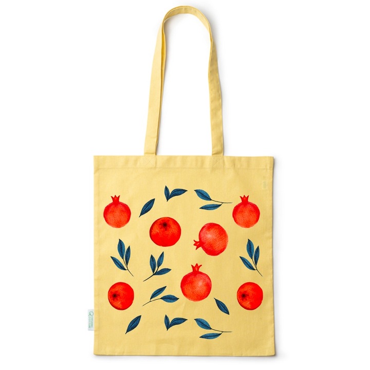 Go For It Shopper fazonú pamut táska mintával, Pomegranades, 38×42cm, Sárga, Y-BDY130