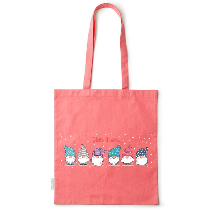 Go For It Shopper fazonú pamut táska mintával, Christmas Dwarf, 38×42cm, Piros, R-BDY264