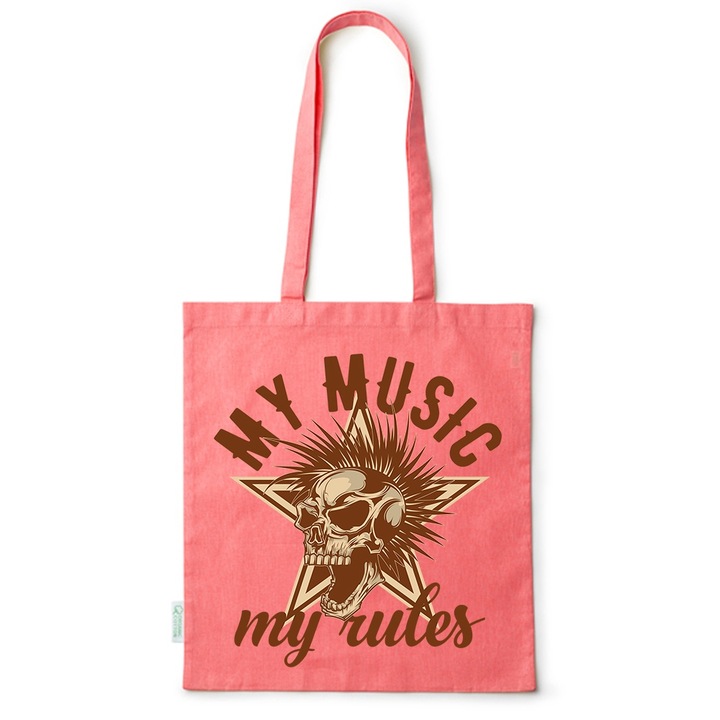 Go For It Shopper fazonú pamut táska mintával, My Music - My Rules, 38×42cm, Piros, R-BDY243