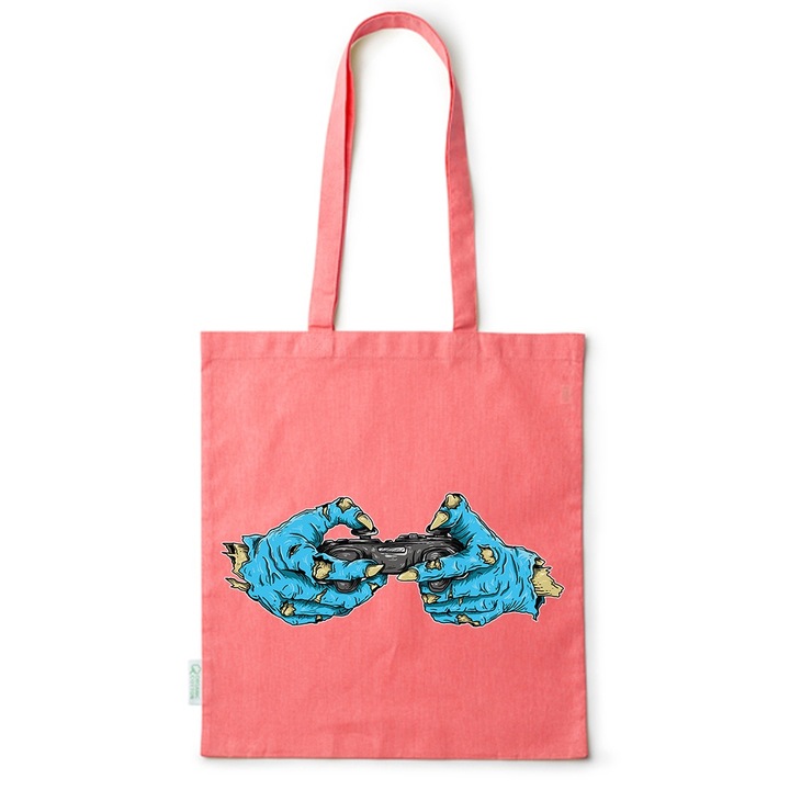 Go For It Shopper fazonú pamut táska mintával, Gaming, 38×42cm, Piros, R-BDY220