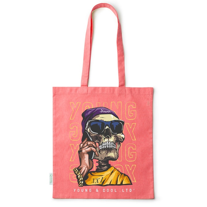 Go For It Shopper fazonú pamut táska mintával, Young and Cool, 38×42cm, Piros, R-BDY225