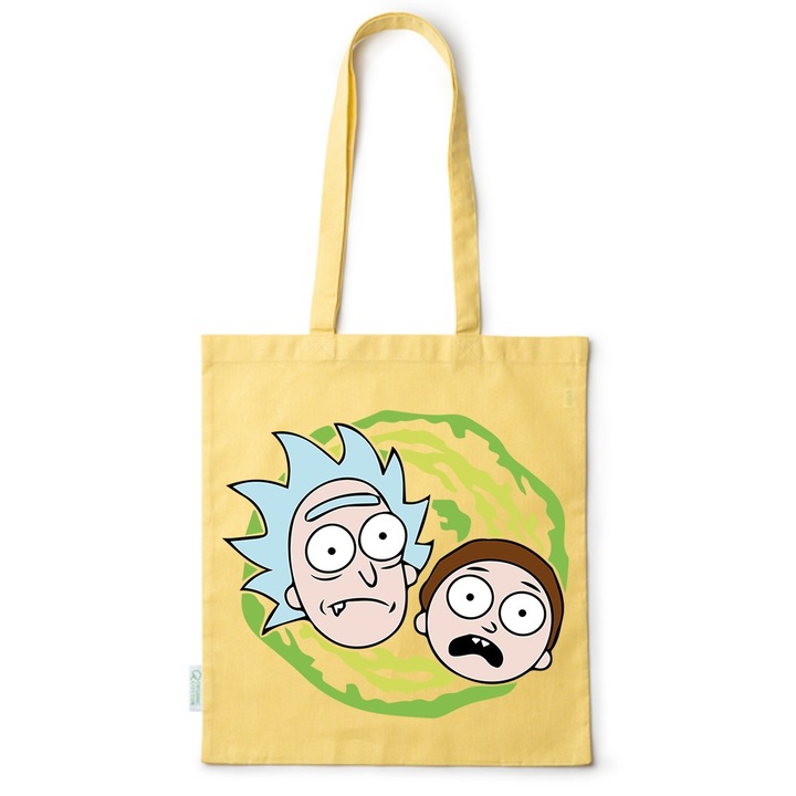 Go For It Shopper fazonú pamut táska mintával, Rick and Morty, 38×42cm, Sárga, Y-BDY177