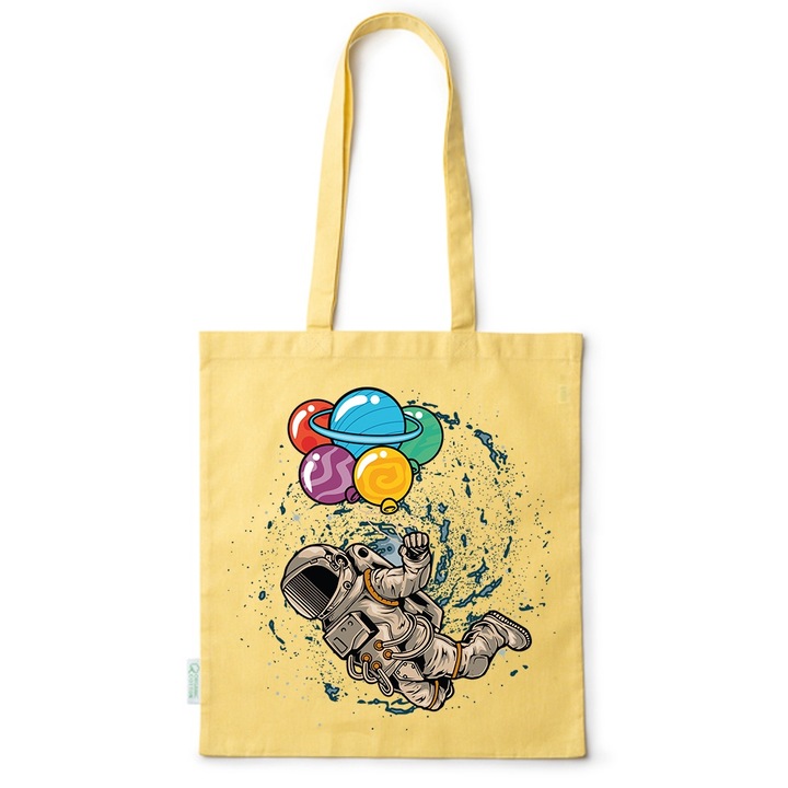 Intelli® Eco-barat pamut bevasarlotaska hosszu fullel, Asztronauta, 38 - 65488, Sárga, 38 x 42 cm