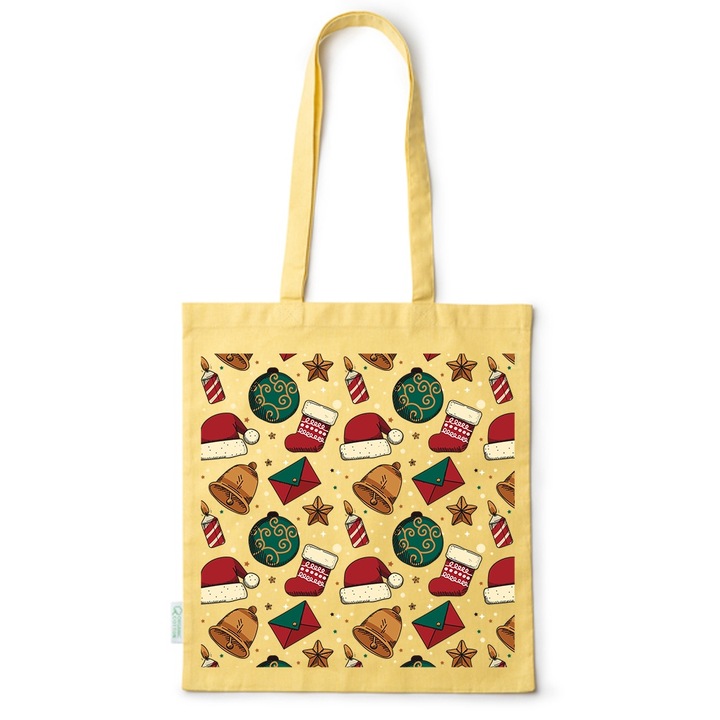 Intelli® Oko-barat pamut bevasarlotaska hosszu fullel, teli diszek, 38, Sárga, 38 x 42 cm