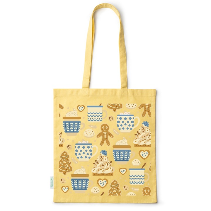 Intelli® Еко памучна пазарска чанта Sacosa с дълги дръжки, Winter Feeling, 38×42cm, Жълта, Y-BDY259