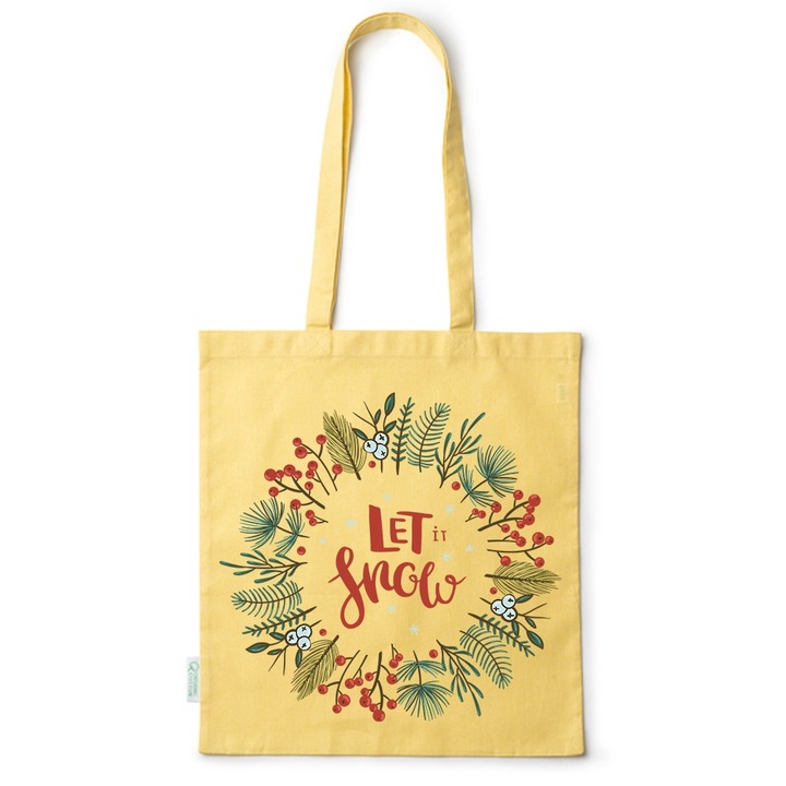 Go For It Shopper fazonú pamut táska mintával, Let It Snow, 38×42cm, Sárga, Y-BDY275