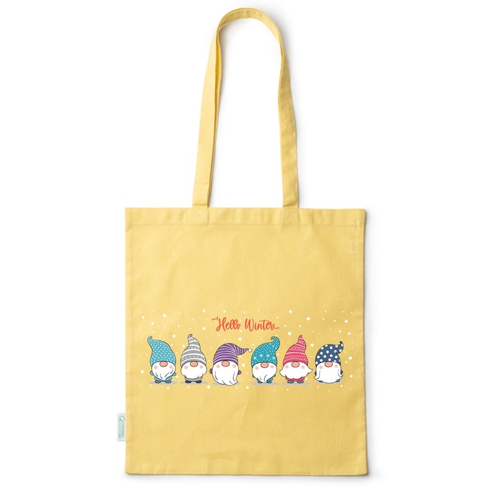Go For It Shopper fazonú pamut táska mintával, Christmas Dwarf, 38×42cm, Sárga, Y-BDY264