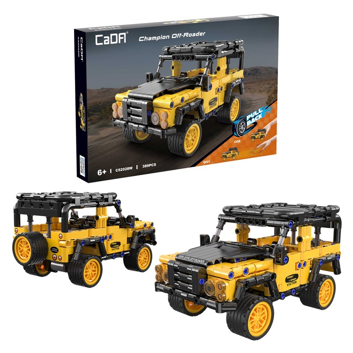 Set constructie CaDa - Masinuta Defender Off-Roader, C52028W, cu sistem pull-back, 389 piese