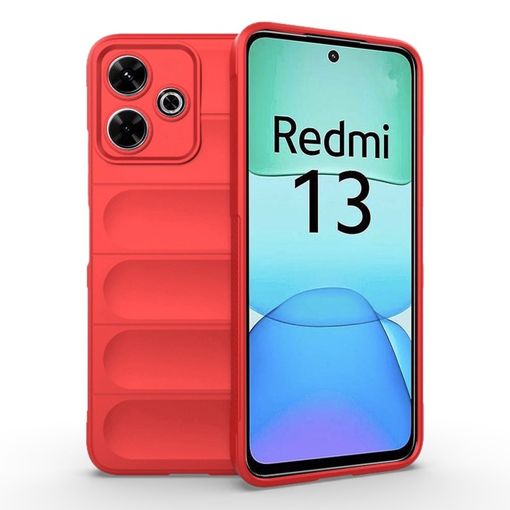 Калъф за Xiaomi Redmi 13 течен силикон микрофибърна подплата неплъзгаща се въздушна възглавница червен дизайн