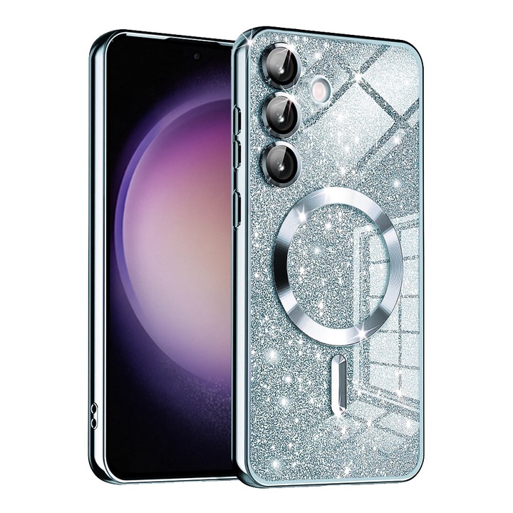 Husa Protectie pentru Samsung Galaxy S23 FE, Cipsir Safe, Luxury Glitter MagSafe, A25, Termoplastic, Light Blue