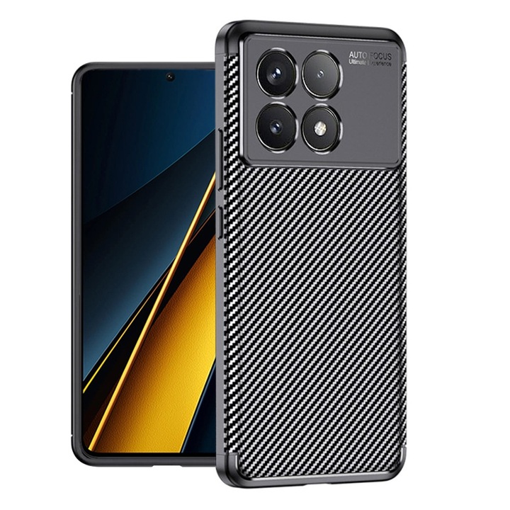 Husa pentru Xiaomi Poco F6 Pro, CarbonFiber, Y45, Poliuretan, Black