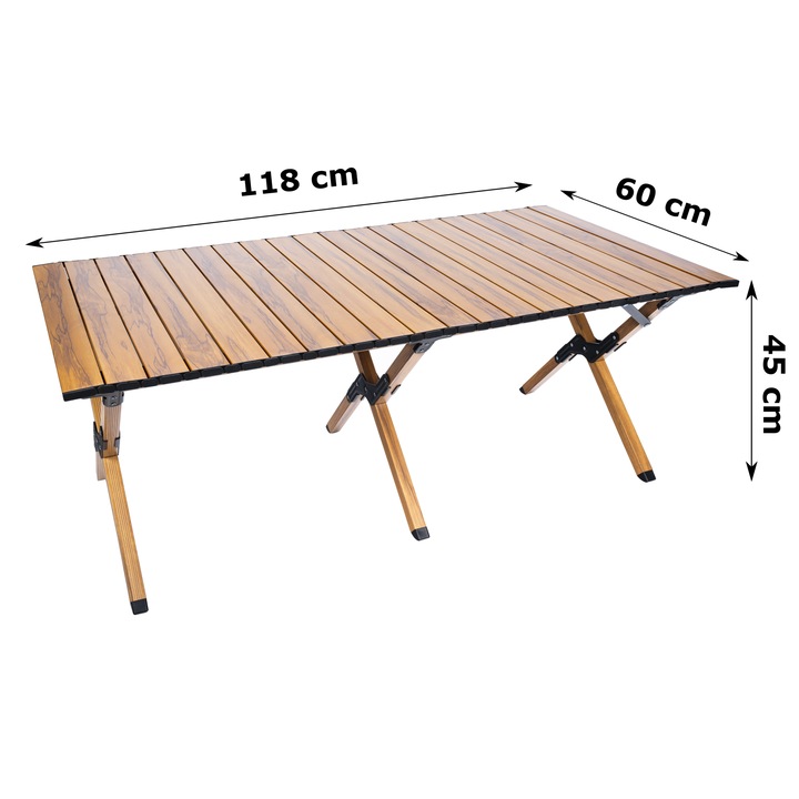 Kempingasztal gyors összecsukható rendszerrel, ultrakönnyű alumínium kerettel, 118x60x45cm, barna