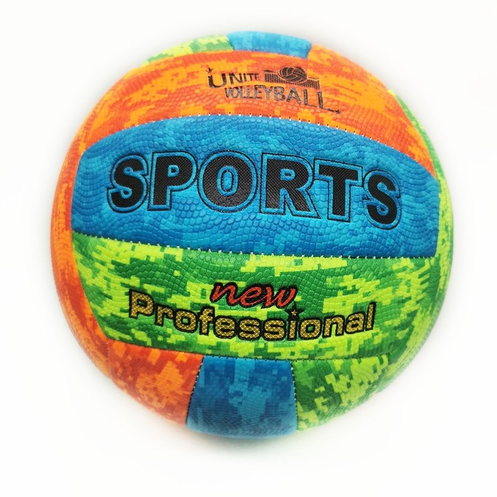 Minge Volei Profesionala, marimea 5, 300gr, Piele ecologica, cu cusaturi reale din textil, Rainbow, ideala pentru plaja, VisionXXI