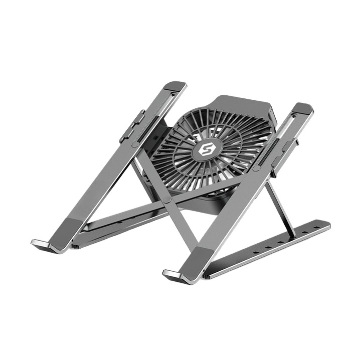 Suport de calculator cu ventilator pentru laptopuri de pana la 17inch, reglarea inaltimii cu 6 viteze, pliabil si portabil, silicon antiderapant
