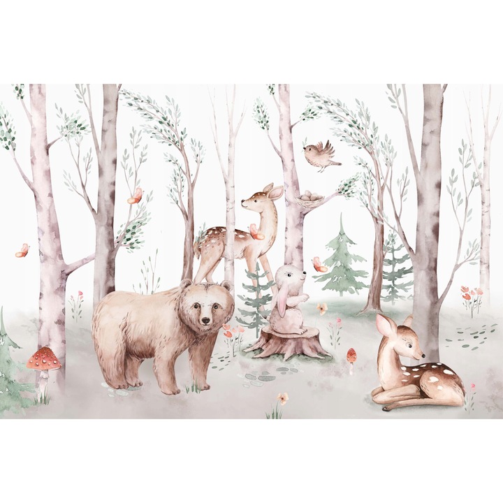 Fototapet, pentru copii, perete, decorare, padure pastel, 260x390 cm