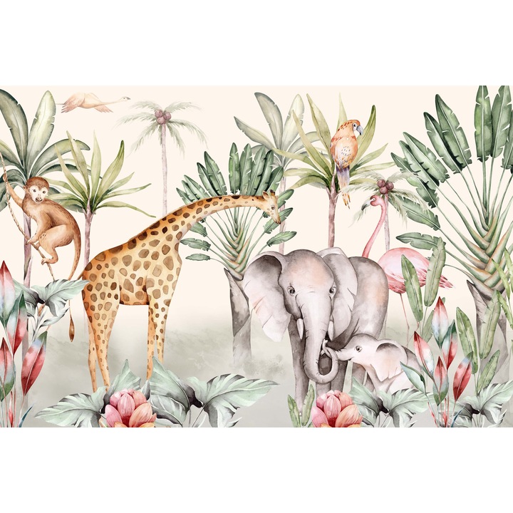 Fototapet, pentru copii, perete, decorare, safari pastel, 240x360 cm