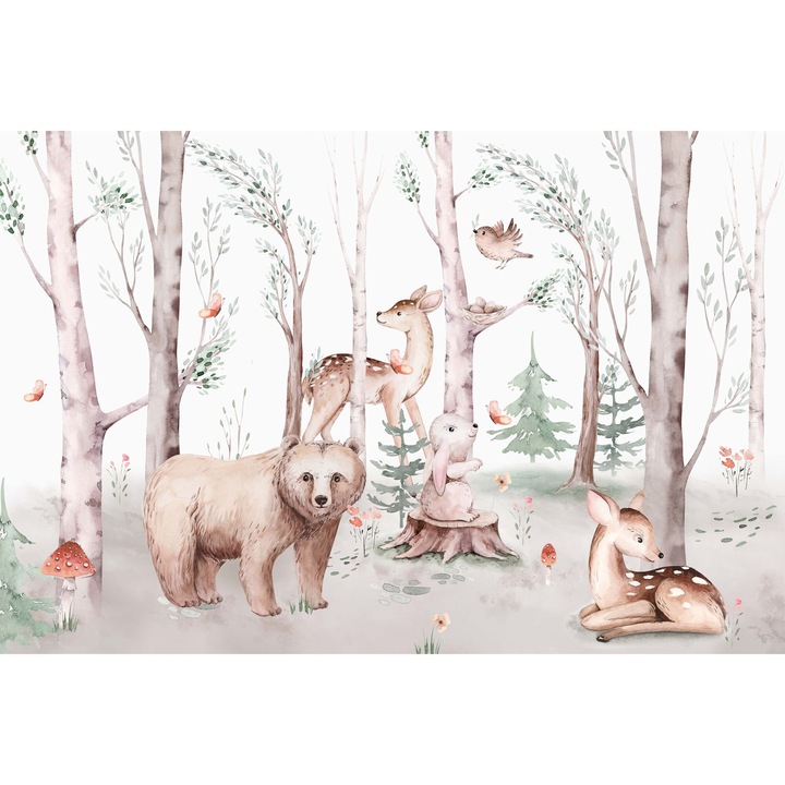 Fototapet, pentru copii, perete, decorare, padure pastel, 240x360 cm