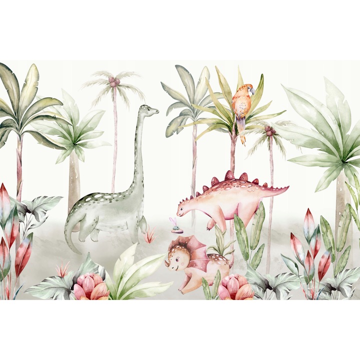 Fototapet, colorata, pentru copii, perete, decorare, dinozauri, 260x390 cm