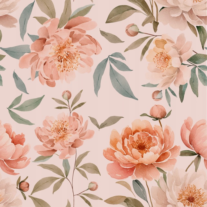 Fototapet, pentru copii, perete, decorare, flori bujori pe fundal roz, 260x390 cm