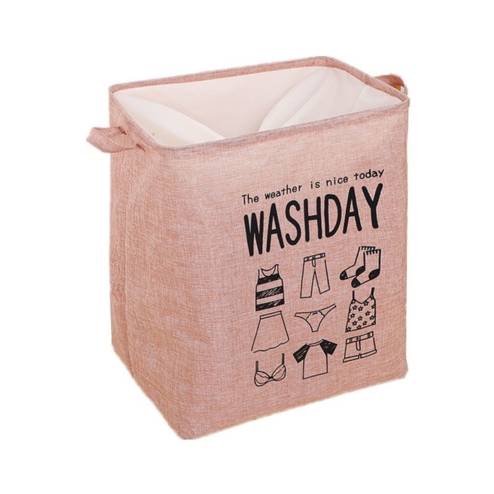 Cos depozitare, Deschisa, 72 L, Textil, 30x40x60 cm, Roz, Cu imprimeu, Avaleea