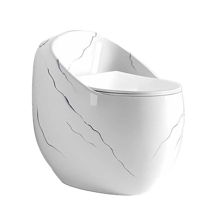 Vas WC Santa Rimless, rezervor incorporat, Alb Lucios, finisaj Marble, montaj podea, capac cu soft-close, Royalty Line by Ego