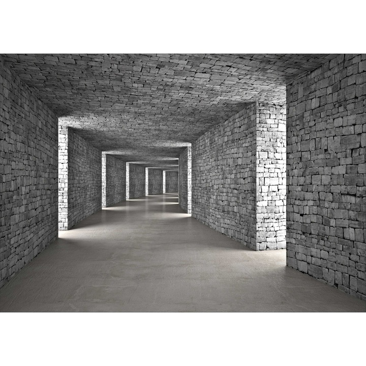 Fototapet, modern, pentru living, perete, decorare, tunel gri din caramida 3D, 240x360 cm