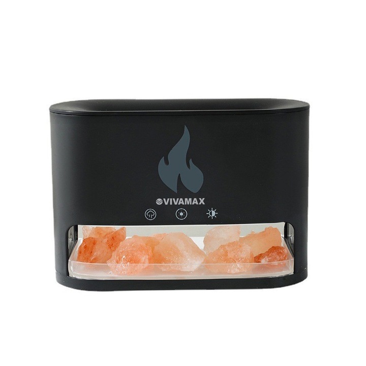 Difuzor de aroma Vivamax Flame cu cristale de sare, Negru