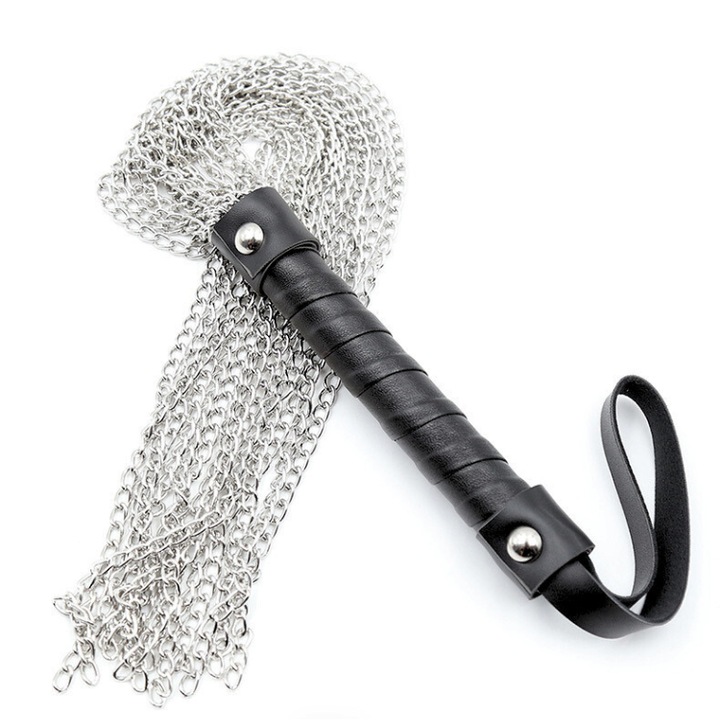 Камшик С Метални Вериги BDSM, Кожена Дръжка, Черен