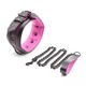 Set BDSM Sweet Chain 3 Piese, Catuse pentru Maini si Picioare, Zgarda si Lesa, Piele Ecologica, Bondage Play, Negru si Roz