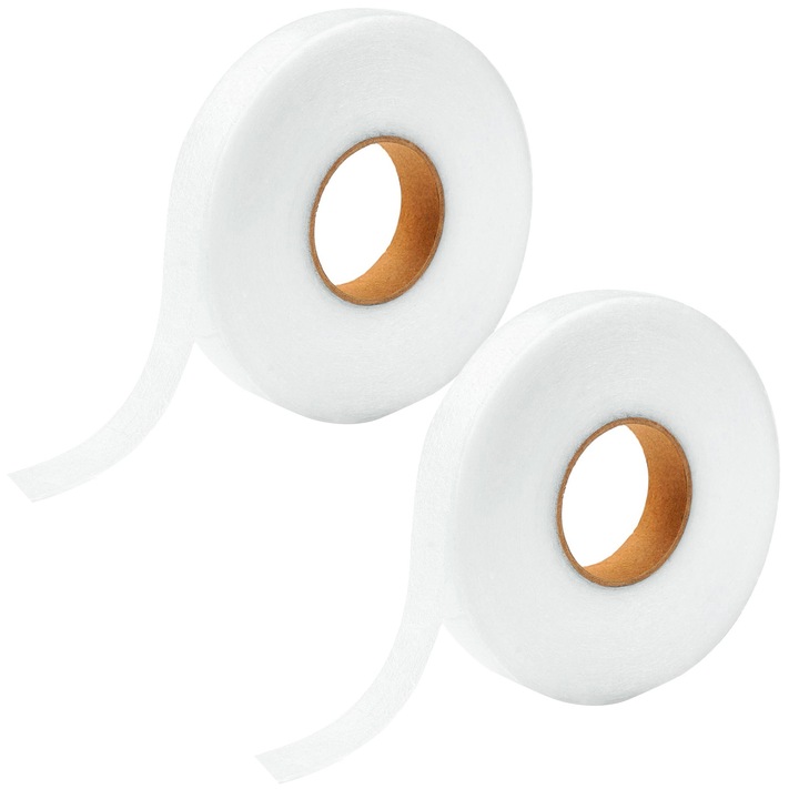 Set 2 banda adeziva termica, SINBINTA, Usor de utilizat, Lavabil, Puternic si fuzibil, Poliester, Pentru imbracaminte, 2cmx64m, Alb